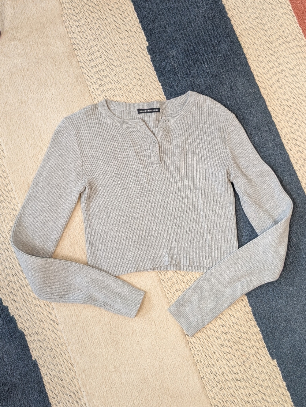 Brandy Melville Delilah Knit Top Long Sleeve Crop Gray XS/S Small Just OS